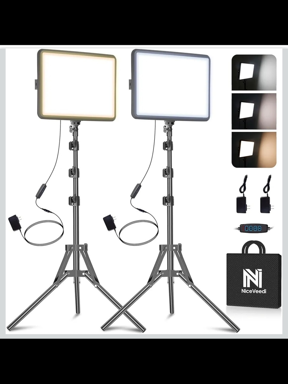 NiceVeedi 2-Pack LED Video Studio Light Kit Dimmable Tripods 2900-7000K CRI97